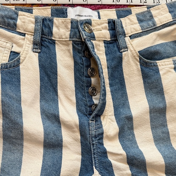 Current/Elliott Blue and White Striped Jean Shorts - Picture 5 of 9